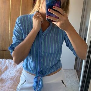 Corn blue and mint striped shirt